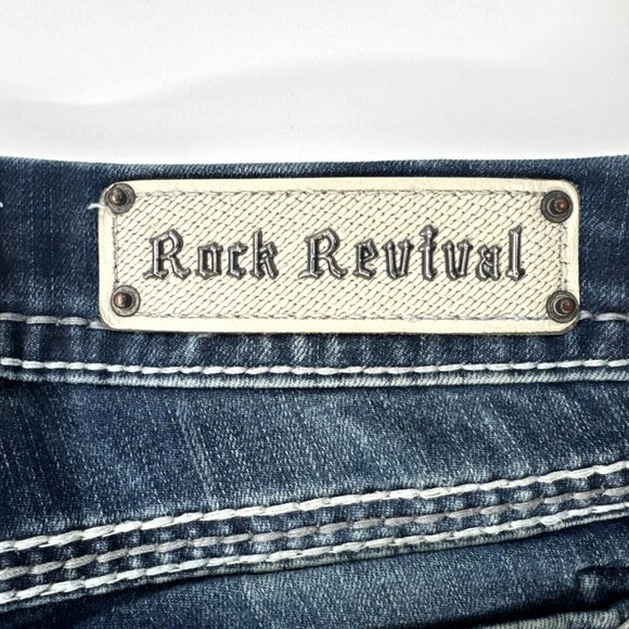Rock Revival Jeans Womens 31 Jacklyn Boot Cut Pink Sequins Embroidered Denim Mid - Picture 11 of 16